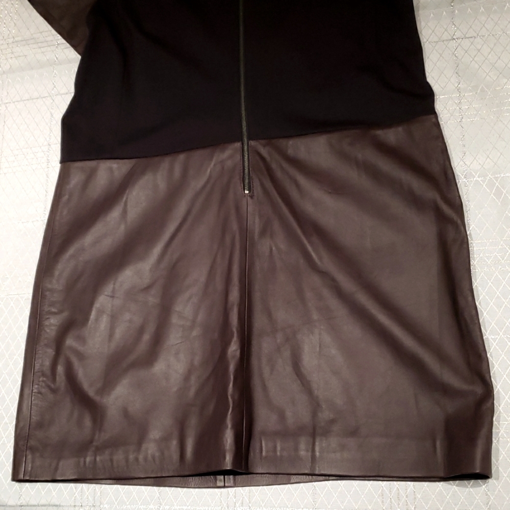 Halogen NORDSTROM New Leather & Ponte Knit Shift Dress ESPRESSO BLACK Womens XLP - Picture 12 of 16